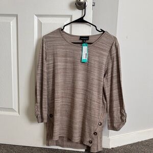 Ponte Love Taupe Plaid Button-Hem Tunic